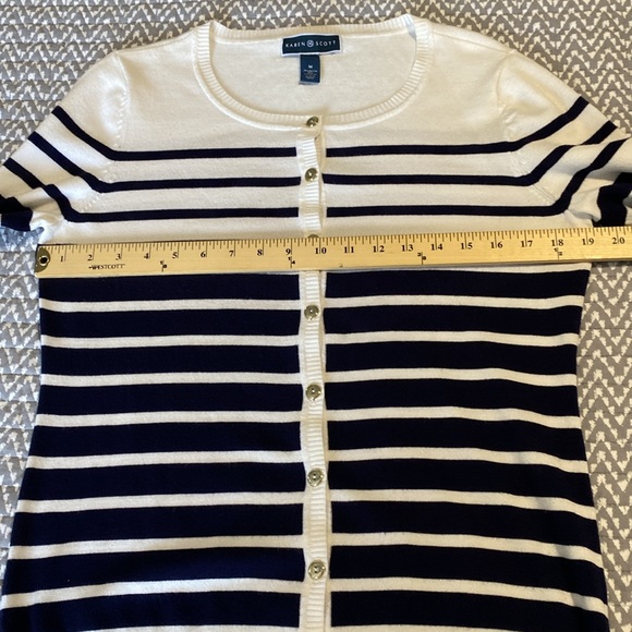 Karen Scott Button Front Cardigan Knit Sweater White Blue M - Picture 5 of 7